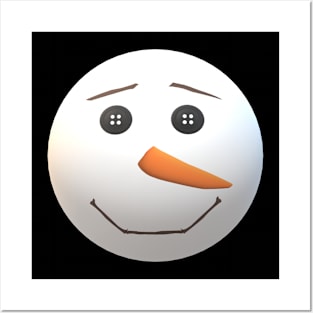 Happy Snowman Face (Black Background) Posters and Art